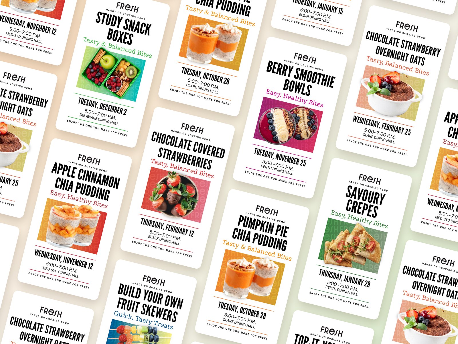 A tilted wall of FRESH cooking demo Instagram stories