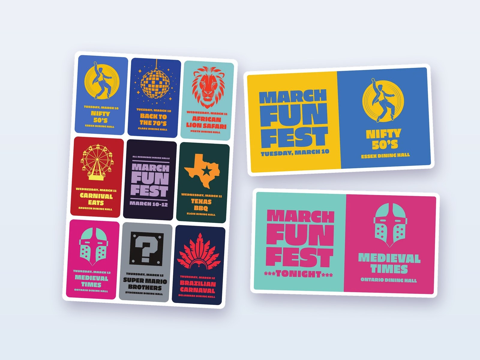 March Fun Fest poster and digital screens